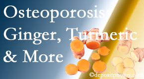 Cox Chiropractic Medicine Inc presents benefits of ginger, FLL and turmeric for osteoporosis care and treatment.