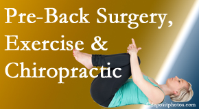 Cox Chiropractic Medicine Inc offers beneficial pre-back surgery chiropractic care and exercise to physically prepare for and possibly avoid back surgery.