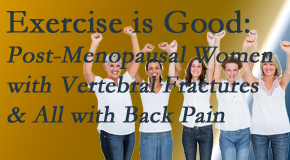 Cox Chiropractic Medicine Inc encourages simple yet enjoyable exercises for post-menopausal women with vertebral fractures and back pain sufferers. 